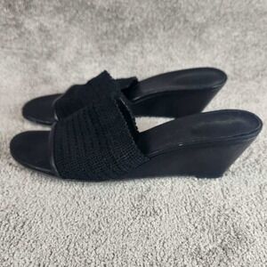 Vaneli Wedge Slide Sandals Black Textured Fabric Mules Womens Size 8N